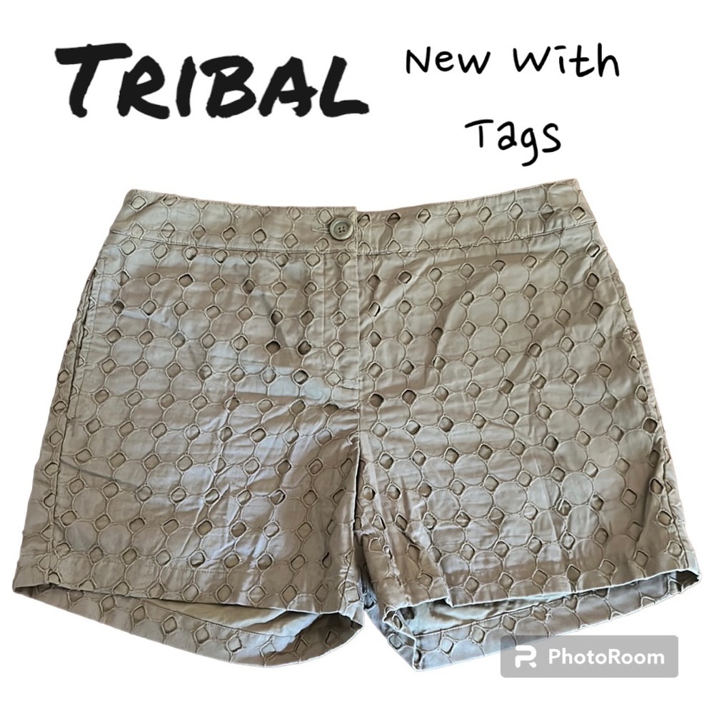 Tribal Chino Crochet Khaki Shorts Size 8 New With Tags